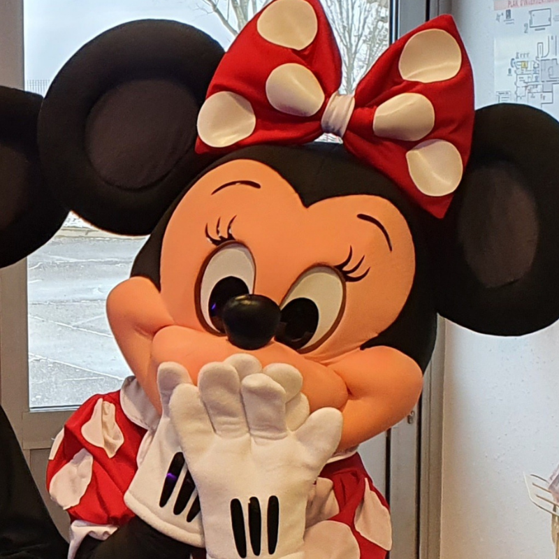 Location déguisement Mascotte Minnie mouse en boutique Paris